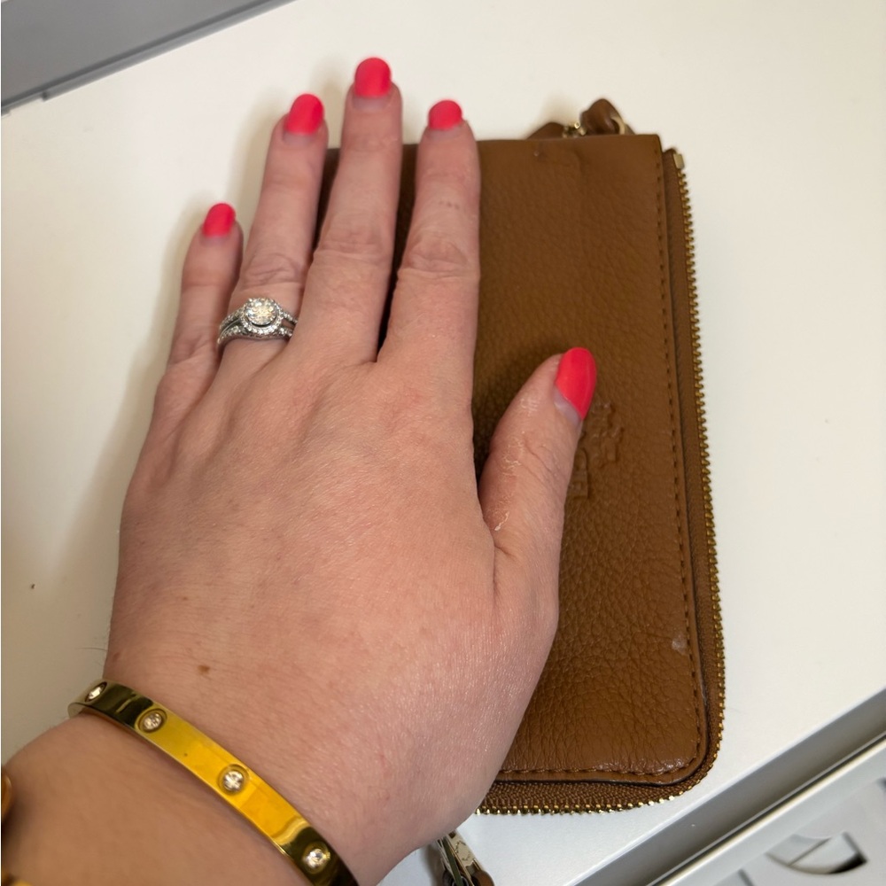 Coach Pebbled Leather Wristlet in Cognac Brown with Gold Hardware - Picture 7 of 10